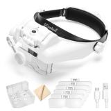 Dilzekui Headband Magnifying Glass with Light, Rechargeable Head Magnifying Glasses 1X to 14X, Magnifier Headset with 6 Detachable Lens, Hands Free Head Mount Magnifier for Close Work Jewelry Crafts