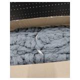WRENSONGE Chunky Knit Blanket Throw Dark Grey Large Soft Fluffy Cable Knit Crochet Throw 100% Hand Knitted Blanket for Couch Bed(50\"x60\")