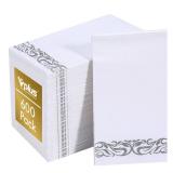 Vplus 600 Pack Paper Napkins Guest Towels Disposable Premium Quality 3-ply Dinner Napkins Disposable Soft, Absorbent, for Kitchen, Wedding, Parties, Dinners or Events(Silver)
