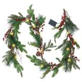 winemana 6 FT Pre-lit Artificial Christmas Garland with 20 LED Lights, Battery Powered with Pine Cones, Red Berries, Pine Needles, Lighted Christmas Garlands for Fireplace Mantle Holiday Decorations