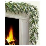 JOJOLEE 72inch Snowed Norfolk Pine Christmas Garland, PreLit Artificial Garland with LED Timer Lights & 8 Modes, Battery Operated Dual-Tone Greenery for Fireplace Mantel, Stair, Indoor Outdoor Decor