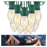 Hohean 50 FT C9 LED Christmas Lights Outdoor With Clips, Large Bulb String Lights, Warm White Roofline Lights for House and Garden Xmas Decoration