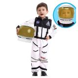 Spooktacular Creations White Astronaut Costume with Helmet, Space Suit for Toddler with Movable Visor, Kids Astronaut Halloween Costume for Cosplay, Party Favor Supplies (Small, 5-7 yrs)