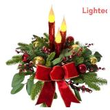 Svndlyn Xmas Decorations Christmas Floral Arrangement Centerpiece for Table Red Flameless Candles Glitter Ball Ornaments Red Berries Bow and Eucalyptus Leaves Holiday Winter Decor for Dining Room