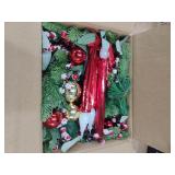 Svndlyn Xmas Decorations Christmas Floral Arrangement Centerpiece for Table Red Flameless Candles Glitter Ball Ornaments Red Berries Bow and Eucalyptus Leaves Holiday Winter Decor for Dining Room