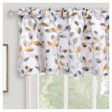 Inselnwald Watercolor Leaves Print Valance for Windows, Grey Floral Printed Short Curtains Valances Rod Pocket for Kitchen Bathroom Cafe Window Treatment 52 x 18 Inches, Orange/Gray