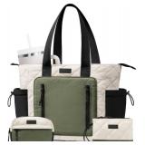 Bagstellar Puffer Tote Bag for Women, Lightweight Puffy Work Laptop Handbag Teacher Nurse Quilted Shoulder School Daily Travel Gym Bag