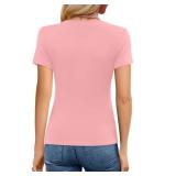 Elesomo Womens Shirts Short Sleeve Basic Crew Neck Tops Slim Fit Tee Blouse, Pink L