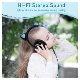 TOKANI Kids Bluetooth Wireless Over-Ear Cat Ear Headphones with Microphone for Kids Teens Adults (Black)