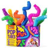 Nutty Toys Pop Tubes - Large 8-Pack Sensory Toys - Creative STEM Learning for Kids & Toddlers - Connect & Pop! Top ADHD Autism Fidget 2026, Best Boy & Girl Valentines Day and Easter Basket Gifts Idea