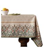 patdrea Designer French Light Brown Rectangle Table Cloth,Linen Floral Durable Breathable Tablecloth,Decorative for Kitchen Dining,Parties,Tea Party,Christmas,Thanksgiving63 x87-Cudillero