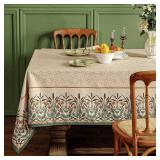 patdrea Designer French Light Brown Rectangle Table Cloth,Linen Floral Durable Breathable Tablecloth,Decorative for Kitchen Dining,Parties,Tea Party,Christmas,Thanksgiving63 x87-Cudillero