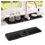 ZJWZLG Faucet Mat for Kitchen Sink, 17.7\"X5.5\" Silicone Sink Splash Guard with Soap Holder, Snap-On Design & 7Â°slope Fast Drain, Folding Sink Faucet Mat for Universal Kitchen Bathroom Sinkï¼B