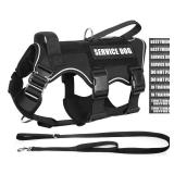 MOOGROU Tactical Service Dog Vest and Leash Set,Heavy Duty Harness with Metal Buckles for Large Dogs,Adjustable No Pull Pet Vest with 10 Patches,for Training Working Hiking,Black XL