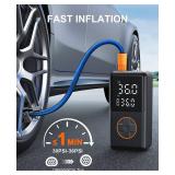 NUSTE Tire Inflator Portable Air Compressor - 150PSI Electric Bike Pump, Auto Shut Off & Digital Pressure Gauge, Cordless Air Pump for Car Tires, Motorcycles, Balls with LED Light