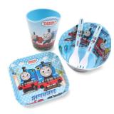 Thomas Transport Fans 5 Pcs Set Cartoon Durable Tableware Meal Dishes Mealtime Food Feeding Eating Set includes Dinner Serving Bowl Plate Cup with a Matching Spoon and Fork