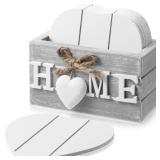 Patelai Set of 6 Wooden Heart Coasters House Warming Gifts New Home White Elephant Gifts for Adults Funny Farmhouse Coasters with Holder for Coffee Table Protection Decoration(Home,Grey)
