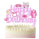 Spa Makeup Birthday Cake Topper Glitter Purple Spa Day Cake Decorations Makeup Themed Birthday Cake Picks Slumber Party Decorations for Girls Women Sleep Mask Sleepover Party Supplies