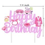 Spa Makeup Birthday Cake Topper Glitter Purple Spa Day Cake Decorations Makeup Themed Birthday Cake Picks Slumber Party Decorations for Girls Women Sleep Mask Sleepover Party Supplies