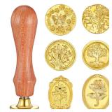 6 Pcs Wax Seal Stamp Set Floral Sealing Wax Stamp Botanical Flower Butterfly Wax Stamps Head Wooden Handle Vintage Wax Seal Mold for Wedding Greeting Cards Planner Journal Gift Letter Encapsulation