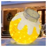 BRIGHTDECK Outdoor Christmas Ornaments, Lighted Pop-Up Outdoor Holiday Ball Decoration with 80 LED Lights, 8 Light Modes, Lighted Collapsible Holiday Decorations for Yard, Home (Yellow)