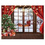 YYNXSY 7X5FT Christmas Backdrop Winter Birthday Window Photography Background Xmas Party Backdrop Xmas Tree Snow Fireworks Cartoon Christmas Photo Backdrops YY-3580