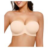 Popilush Push Up Strapless Bra Bandeau Bras for Women Support Bralettes Minimizer Unlined Underwire Everyday Bras Tube Top Pink