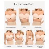 Popilush Push Up Strapless Bra Bandeau Bras for Women Support Bralettes Minimizer Unlined Underwire Everyday Bras Tube Top Pink