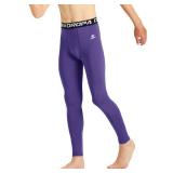 DEVOROPA Boys Leggings Quick Dry Youth Compression Pants Sports Tights Basketball Base Layer Purple L