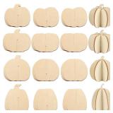 COCHIE DIY Fall 3D Pumpkins Wood Crafts to Paint, Paintable Unfinished Wooden Slices for Craft, Pumpkin Cutouts Ornaments for Painting Decorations (24 PCS)