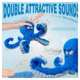 LEGEND SANDY Tough Dog Toys, Stuffed Chew Large Dog Toys to Keep Them Busy, Interactive Squeaky Tug of War Doggie Toy, Crinkle Blue Octopus