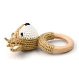 Joliecraft Woodland Friends Baby Rattle Shaker Toy with Wooden Teething Ring in White and Tan Deer