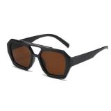 BAODAREN Trendy Aviator Sunglasses for Women Men Hexagonal Square Thick Frame Double Bridge Sun Glasses Shades BS1300 (Black/Brown)