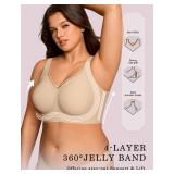 OEAK Womens Wireless Jelly Bra Plus Size Supportive Seamless Bras Full Coverage Push Up Comfortable No Underwire Tshirt Bras Creamy Beige XL