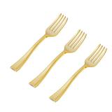 N9R 200PCS Gold Plastic Mini Forks, 4 Inches â Heavy Duty Disposable Cocktail, Dessert & Appetizer Forks, Elegant Party Serving Utensils for Tastings, Finger Foods, Weddings, Events