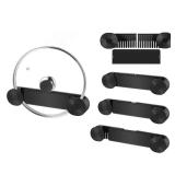 YONGAIJIA New Upgrade 4 Pack Adjustable Pot Lid Holder, Lid Organizer Fits 6\" to 14\" Lids, with Screw Hole Position and Sticky Wall Mounted Lid Storage Kitchen Cabinets, Cabinet Doors (Black)