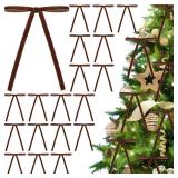DIYDEC 24PCS Velvet Christmas Bow Ornament 5 x 7 Inch Xmas Wreath Ribbon Bows Christmas Tree Hanging Crafts Gift Bows Pendants for Holiday Home Outdoor Indoor Party Garland Decoration(Brown)
