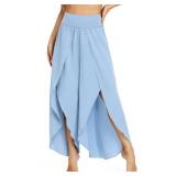 IUGA Flowy Pants for Women Wide Leg High Waisted Palazzo Boho Beach Harem Pants for Casual Dance Summer Sky Blue M