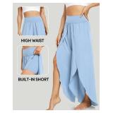 IUGA Flowy Pants for Women Wide Leg High Waisted Palazzo Boho Beach Harem Pants for Casual Dance Summer Sky Blue M