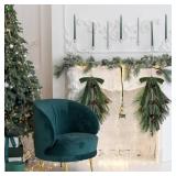 Shihanee 2 Pcs 24\" Christmas Teardrop Swag Rustic Door Swag Teardrop Wreath Artificial Norfolk Pine Hanging Garland Greenery with Bell Velvet Bow for Outdoor Mantle Fireplace (Green,23.6 Inch)