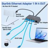 ELUTENG Starlink Multi Port Ethernet Adapter 50cm/1.6ft for Starlink Gen 3 / MINI, 4-Ports Ethernet Dongles RJ45 Interface Wired Extenders with USB C to DC Adapter - 4 Devices Networked Simultaneously