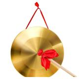 ZEAYEA 12.6 inch Gong Instrument, Chinese Traditional Percussion Instrument Copper Gong with Beater and Red Hanging Ribbon for Celebration, Party, Festivals