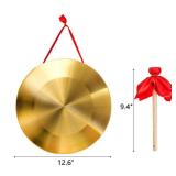 ZEAYEA 12.6 inch Gong Instrument, Chinese Traditional Percussion Instrument Copper Gong with Beater and Red Hanging Ribbon for Celebration, Party, Festivals