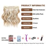 BUPPLER Halo Hair Extensions 12 Inch Invisible Wire Hair Extensions Adjustable Long Wavy Hairpiece Synthetic Upgrade 4 Secure Clips in Hairpieces 12 Inch,Golden Brown Mix Blonde