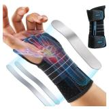 Rakiie Carpal Tunnel Wrist Brace, Adjustable Night Wrist Support with 3 Metal Splints, Hand Brace for Men Women No Pressure on Thumb, Splint Stabilizer for Work, Arthritis (Left Hand, Blue, Small)