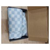 SOIDRAM 2 Pieces Makeup Bag Large Checkered Cosmetic Bag Capacity Canvas Mix Travel Toiletry Bag Organizer Cute Makeup Brushes Aesthetic Accessories Storage Bag for Women, Checkered Mix Blue