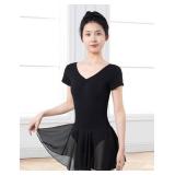jujudanser Teen Girls Women Adult Black Skirted Leotards Dance Dress for Ballet S