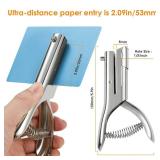 Hole Punch 2\" Reach 1/8 inch Single Hole Punch,Heavy Duty Hole Puncher Single,Portable Hand Held Long Paper Punch for Paper Cards Plastic Cardboard (Silver) (1/8\"-3mm Hole)