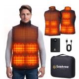Soleilwear Mens Heated Vest with 12000mAh Battery, 9 Heated Zones Lightweight Rechargeable Vest for Camping Ski Outdoor
