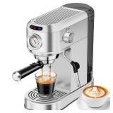 Espresso Machine 20 Bar, Compact Espresso Maker, Stainless Steel Professional Expresso Coffee Machines with Steam Milk Frother & 34oz Removable Water Tank for Home & Office, Latte, Cappuccino, Silver